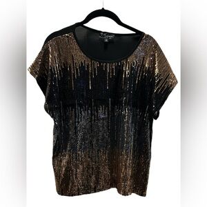 Chic Black and Gold Sequin Blouse